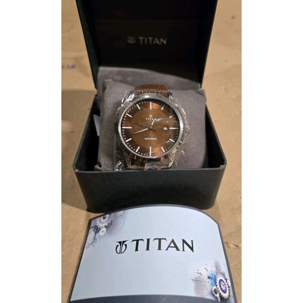 Titan Neo Men's Watch Brown Dial Leather Strap WR50M Date Quartz Dress Casual